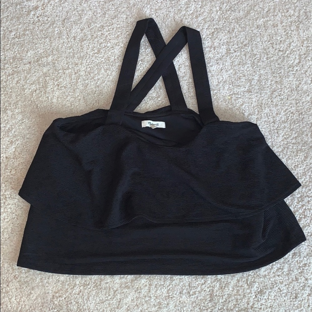 Black Ruffle Cross-Back Top